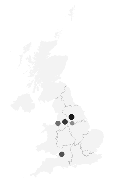 Map of the trending job locations in the UK