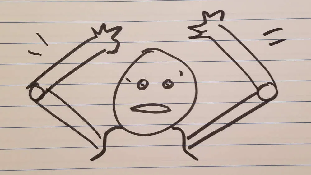Drawing of person waving arms above head
