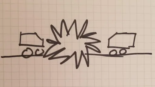 Drawing of trains crashing
