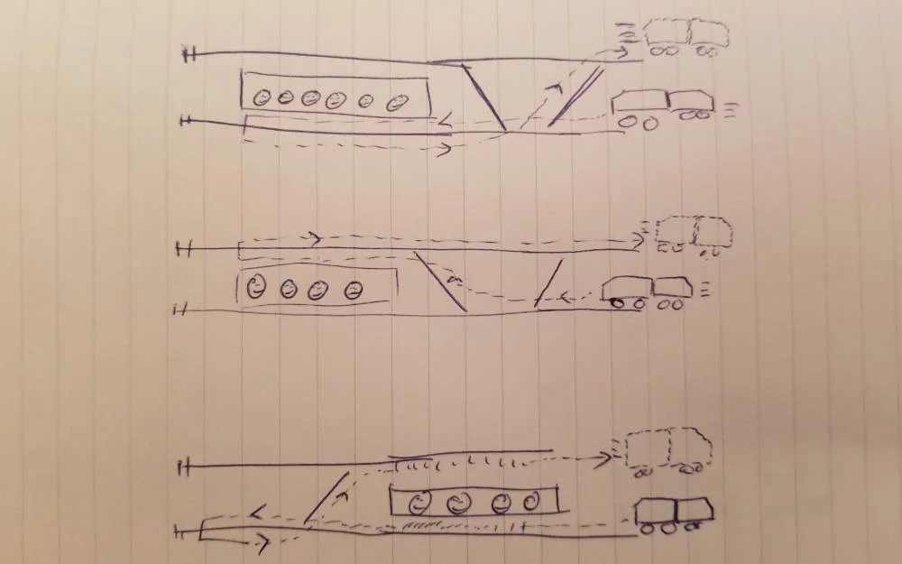 Drawing of end of train line turnback